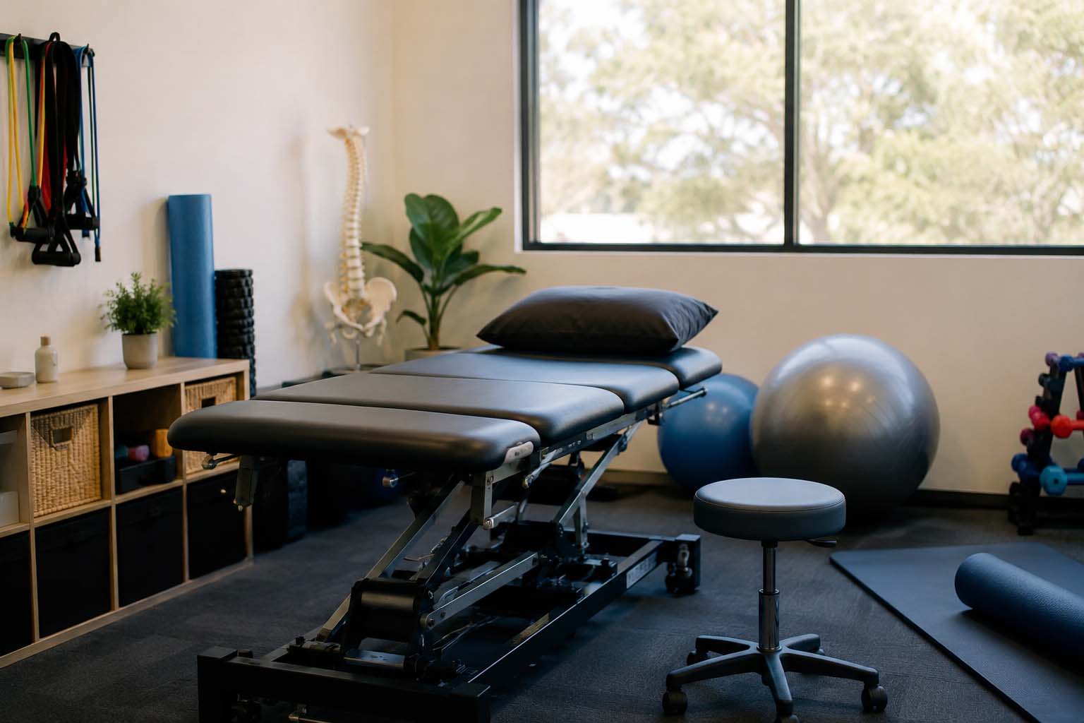 Physiotherapy treatment room showing the spaces and equipment patients expect to see