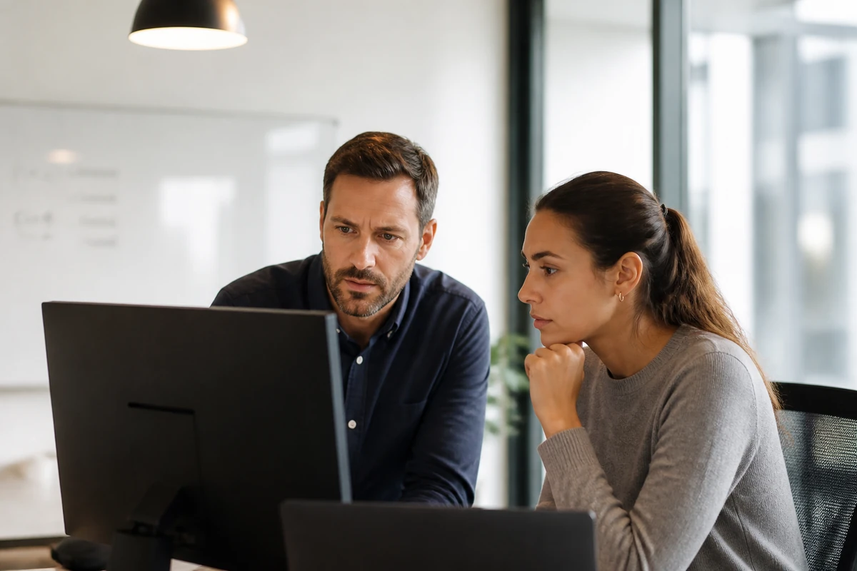 Business owner and SEO consultant discussing how search is changing in 2026 while working at a computer