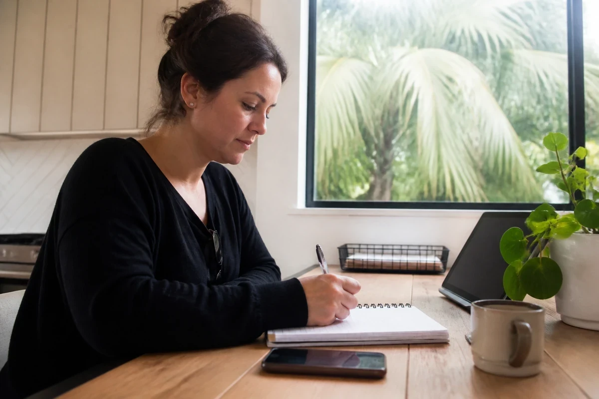 Wollongong business owner planning early SEO priorities on a notebook and phone